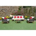 Novo design Poly Rattan Sofa define mobiliário de jardim ao ar livre, pernas de madeira de acácia